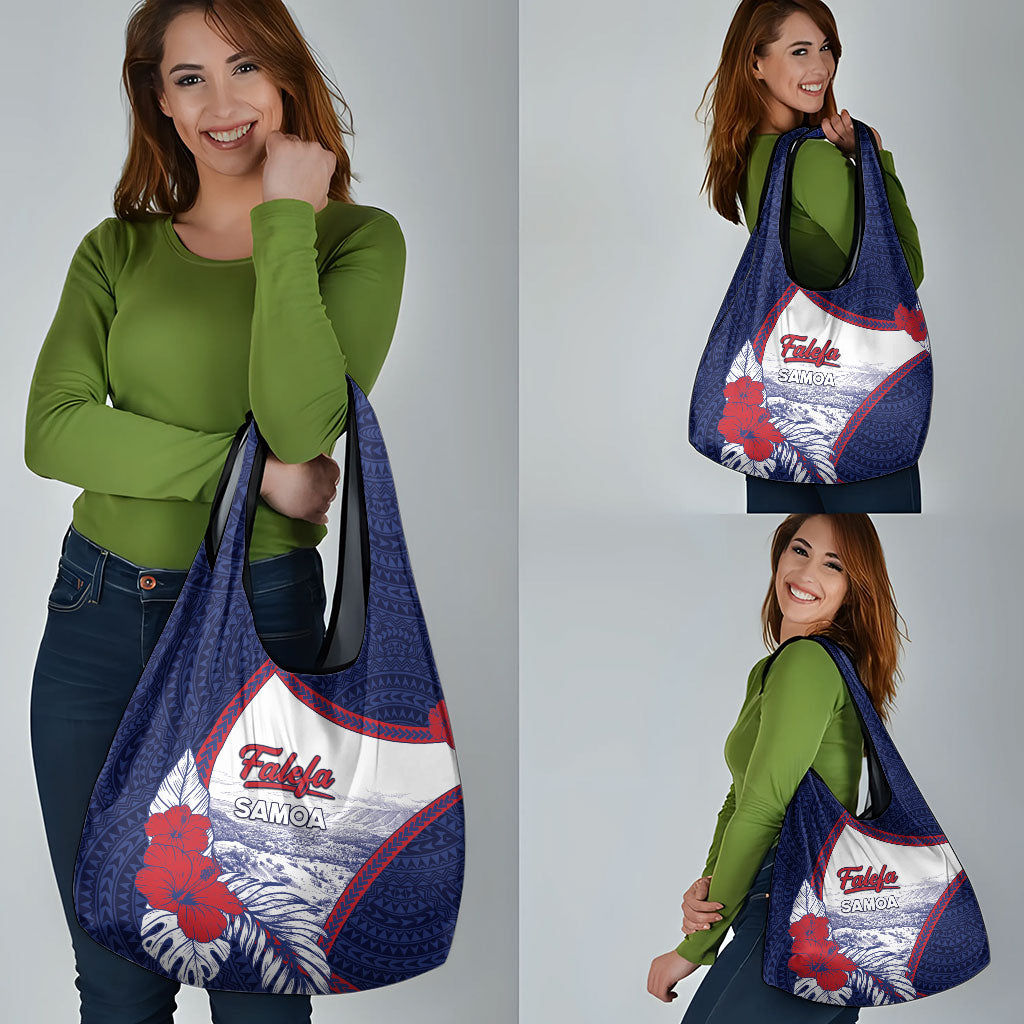 Falefa Samoa Village Grocery Bag Valley Polynesian Tribal Hibiscus Floral
