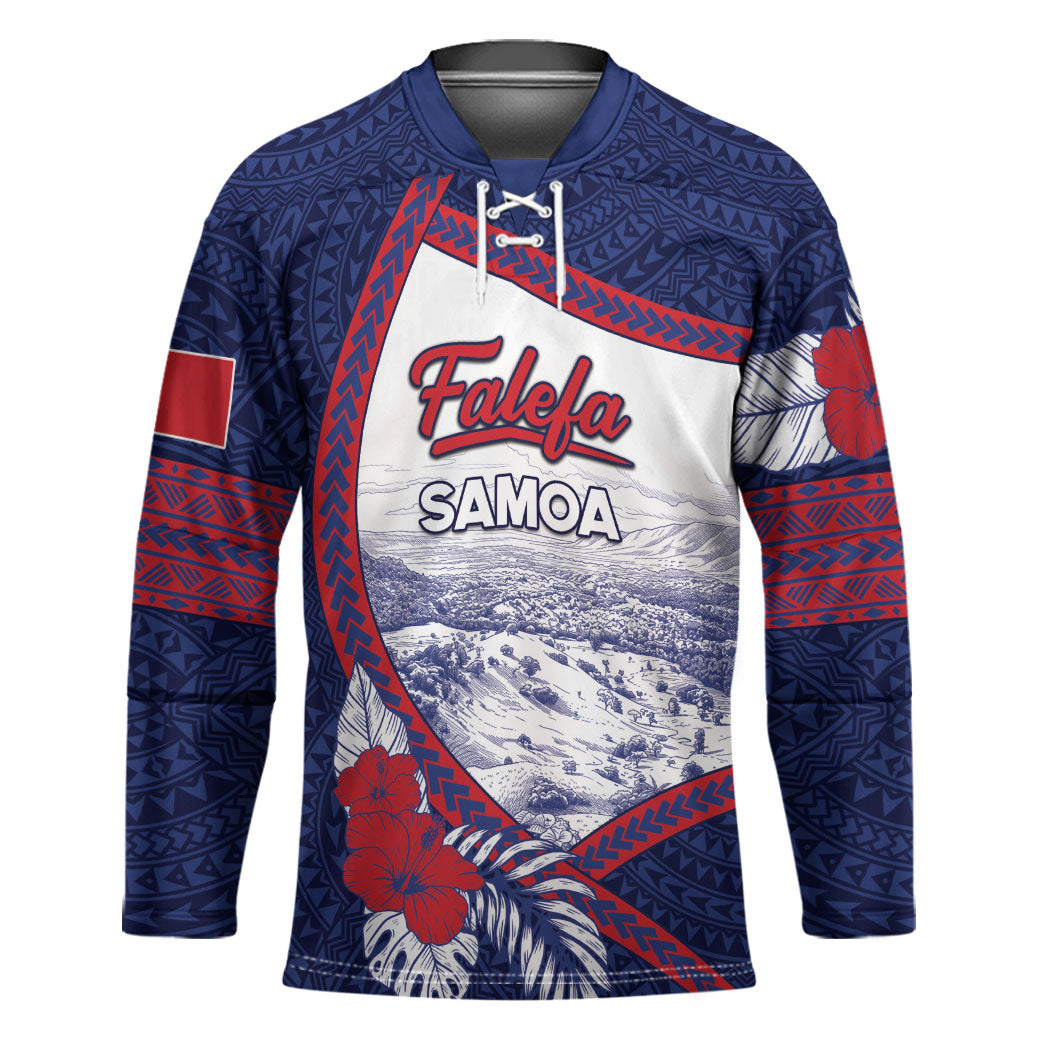 Personalised Falefa Samoa Village Hockey Jersey Valley Polynesian Tribal Hibiscus Floral
