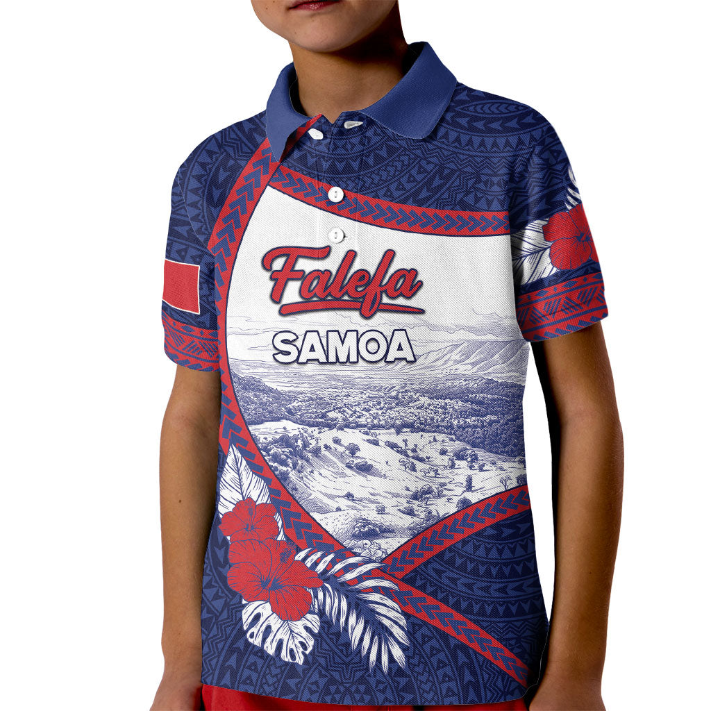Personalised Falefa Samoa Village Kid Polo Shirt Valley Polynesian Tribal Hibiscus Floral
