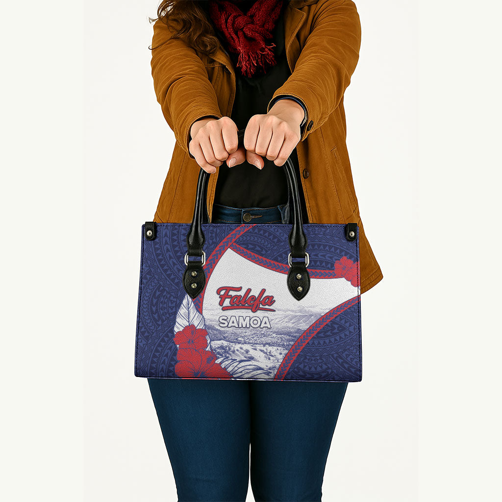 Falefa Samoa Village Leather Bag Valley Polynesian Tribal Hibiscus Floral