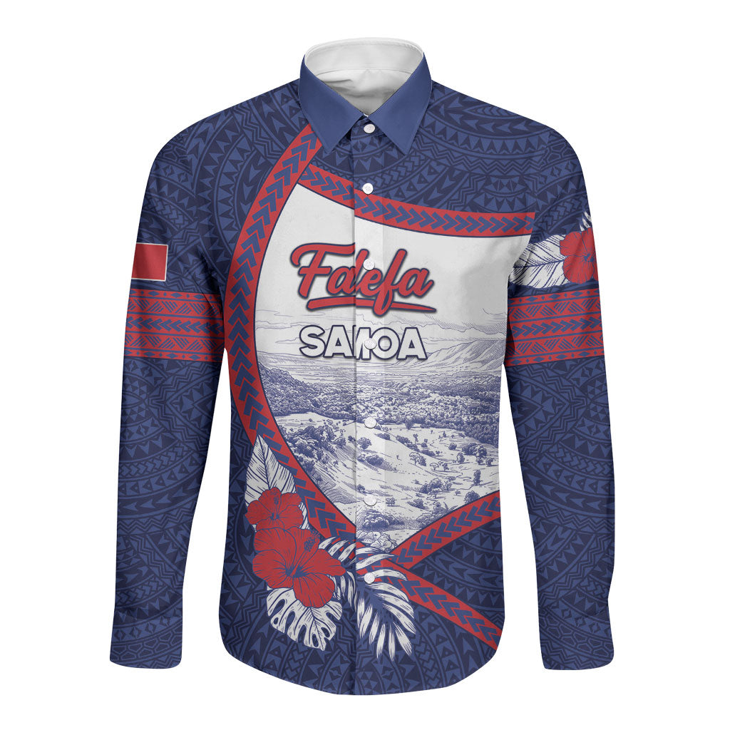 Personalised Falefa Samoa Village Long Sleeve Button Shirt Valley Polynesian Tribal Hibiscus Floral DT05 Unisex Navy - Polynesian Pride
