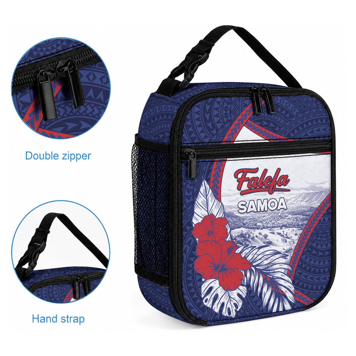 Falefa Samoa Village Lunch Bag Valley Polynesian Tribal Hibiscus Floral