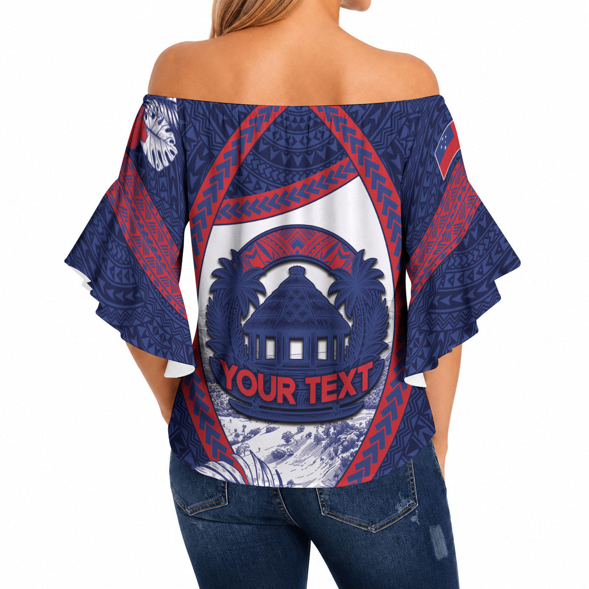 Personalised Falefa Samoa Village Off Shoulder Wrap Waist Top Valley Polynesian Tribal Hibiscus Floral