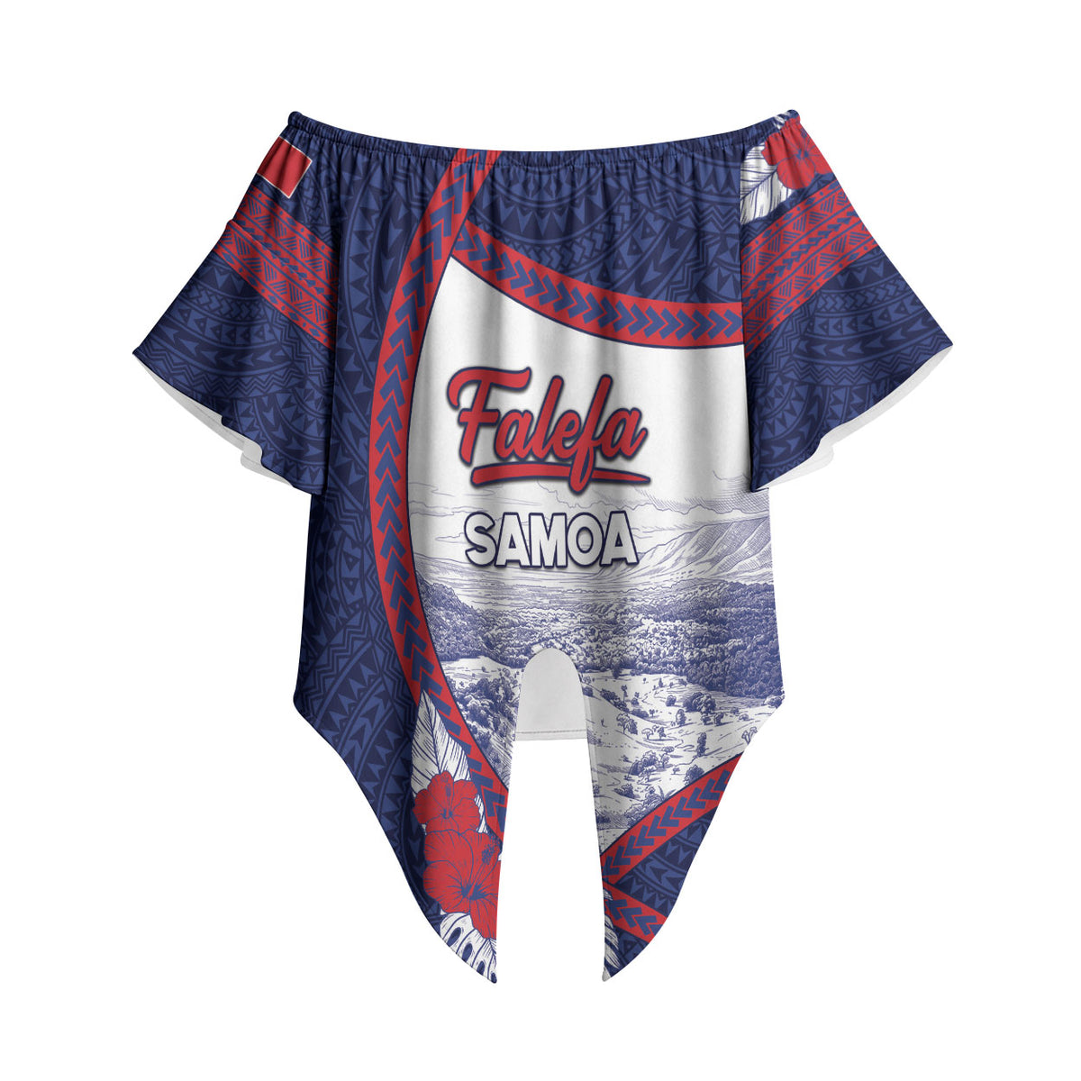 Personalised Falefa Samoa Village Off Shoulder Wrap Waist Top Valley Polynesian Tribal Hibiscus Floral