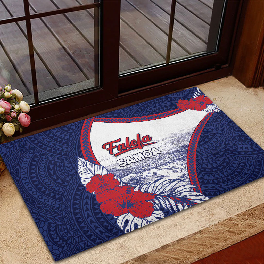 Falefa Samoa Village Rubber Doormat Valley Polynesian Tribal Hibiscus Floral