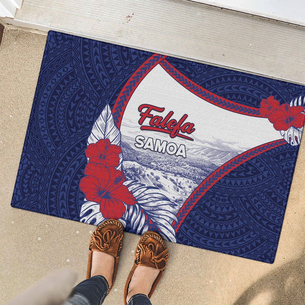Falefa Samoa Village Rubber Doormat Valley Polynesian Tribal Hibiscus Floral