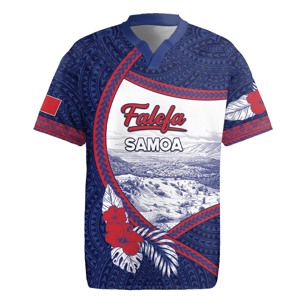 Personalised Falefa Samoa Village Rugby Jersey Valley Polynesian Tribal Hibiscus Floral
