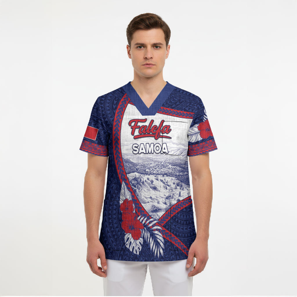 Personalised Falefa Samoa Village Scrub Top Valley Polynesian Tribal Hibiscus Floral
