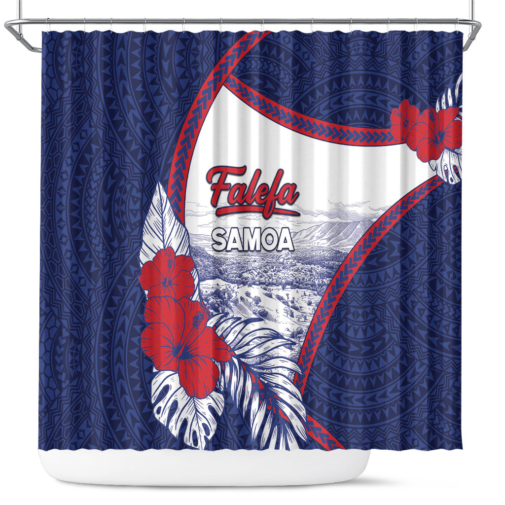 Falefa Samoa Village Shower Curtain Valley Polynesian Tribal Hibiscus Floral