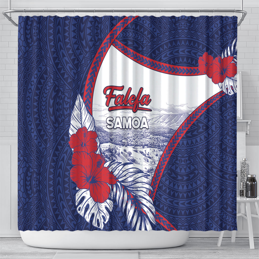 Falefa Samoa Village Shower Curtain Valley Polynesian Tribal Hibiscus Floral