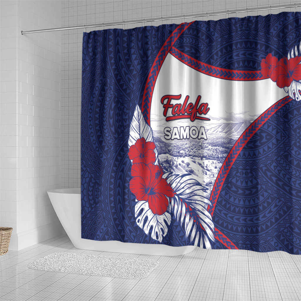 Falefa Samoa Village Shower Curtain Valley Polynesian Tribal Hibiscus Floral