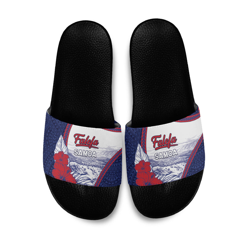 Falefa Samoa Village Slide Sandals Valley Polynesian Tribal Hibiscus Floral
