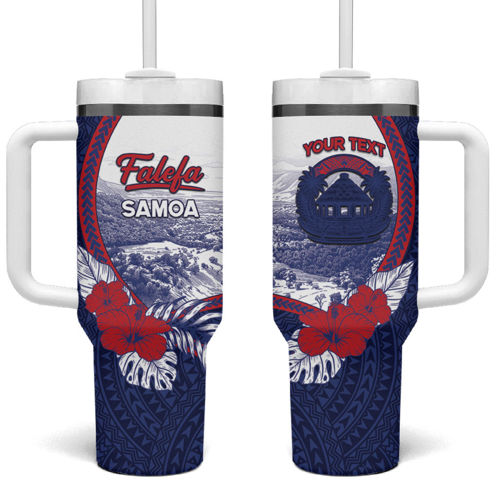 Personalised Falefa Samoa Village Tumbler With Handle Valley Polynesian Tribal Hibiscus Floral