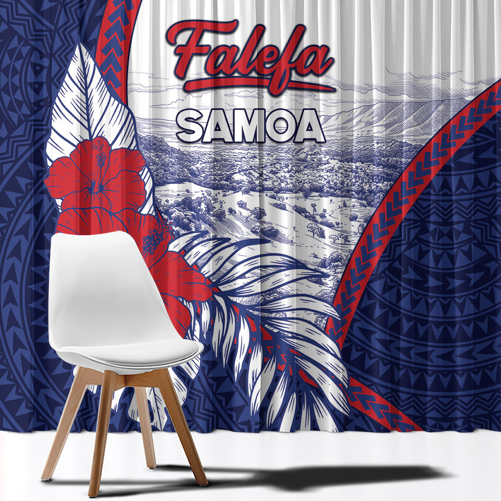 Falefa Samoa Village Window Curtain Valley Polynesian Tribal Hibiscus Floral