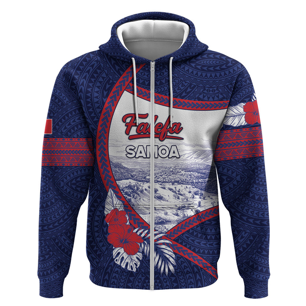 Personalised Falefa Samoa Village Zip Hoodie Valley Polynesian Tribal Hibiscus Floral