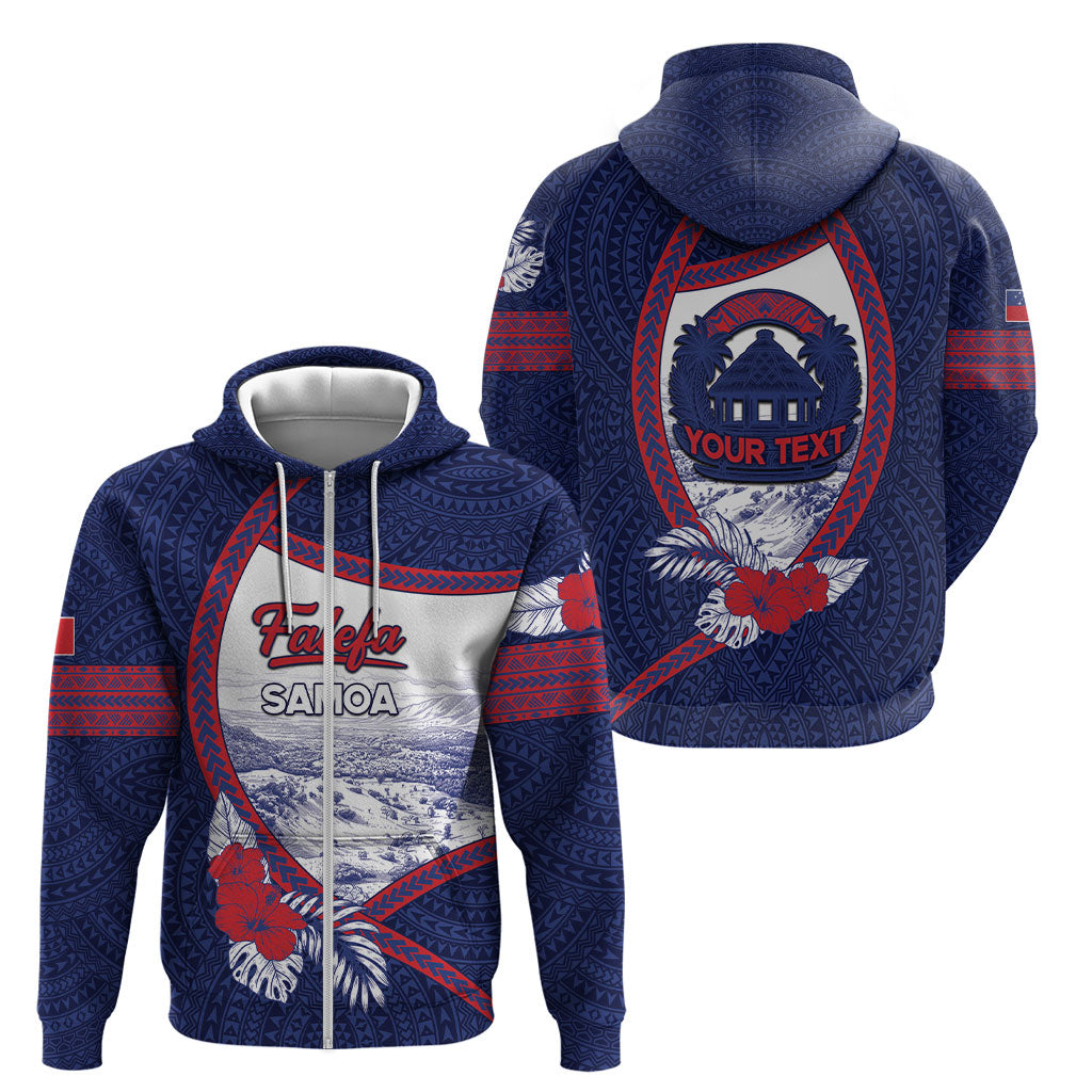 Personalised Falefa Samoa Village Zip Hoodie Valley Polynesian Tribal Hibiscus Floral