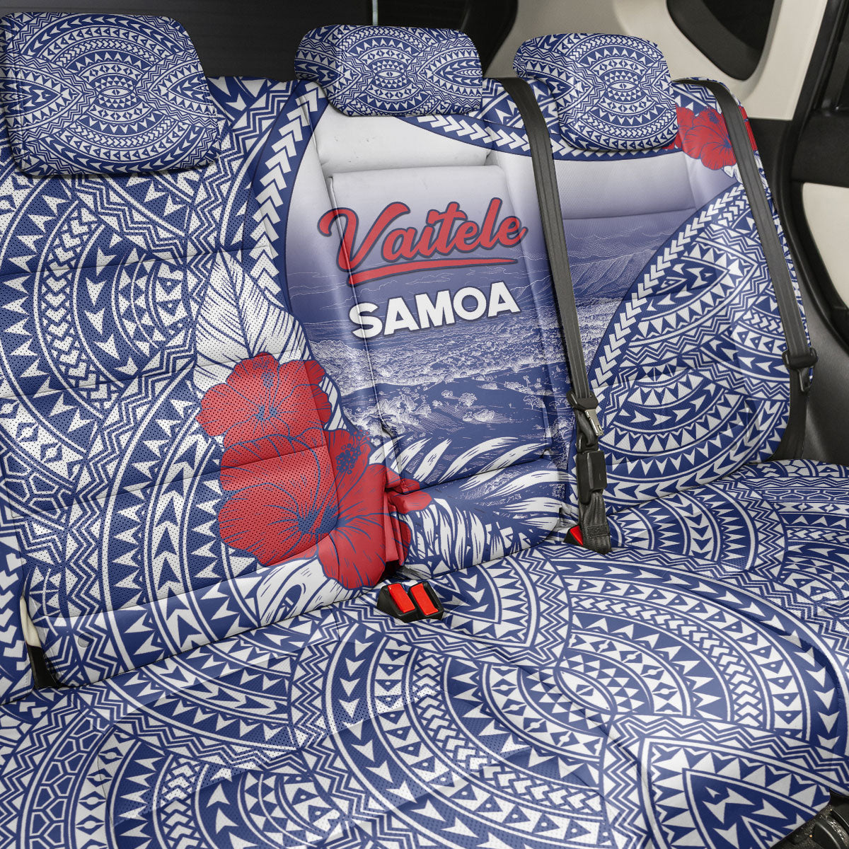 Vaitele Samoa Village Back Car Seat Cover Falefa Valley Polynesian Tribal Hibiscus Floral