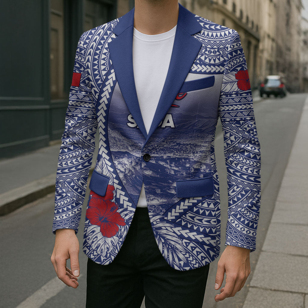 Personalised Vaitele Samoa Village Blazer Falefa Valley Polynesian Tribal Hibiscus Floral