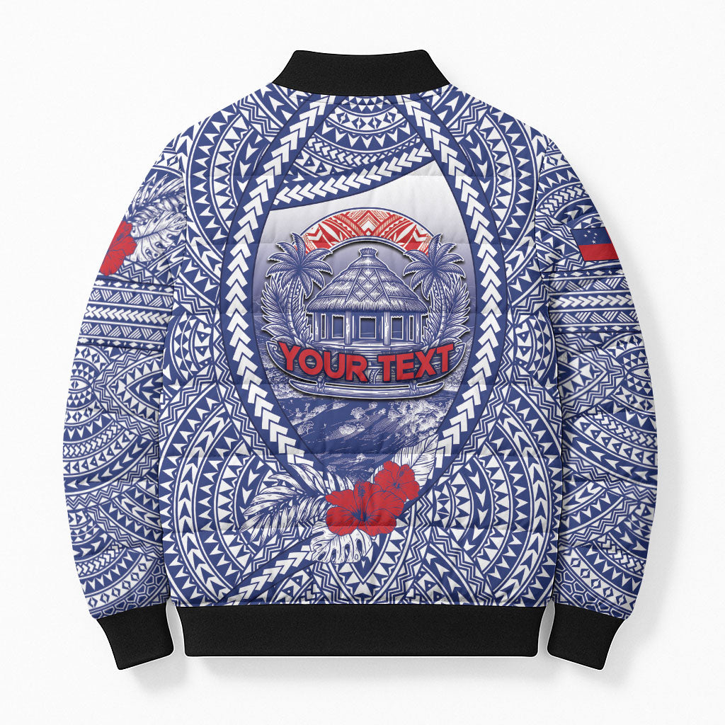 Personalised Vaitele Samoa Village Bomber Puffer Jacket Falefa Valley Polynesian Tribal Hibiscus Floral