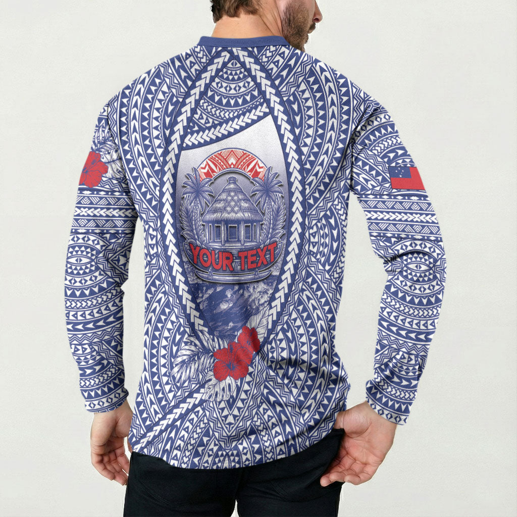 Personalised Vaitele Samoa Village Button Sweatshirt Falefa Valley Polynesian Tribal Hibiscus Floral
