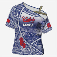 Personalised Vaitele Samoa Village Cross Shoulder Shirt Falefa Valley Polynesian Tribal Hibiscus Floral