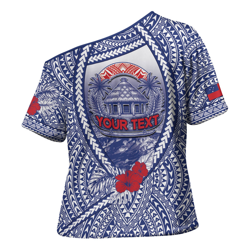 Personalised Vaitele Samoa Village Cross Shoulder Shirt Falefa Valley Polynesian Tribal Hibiscus Floral
