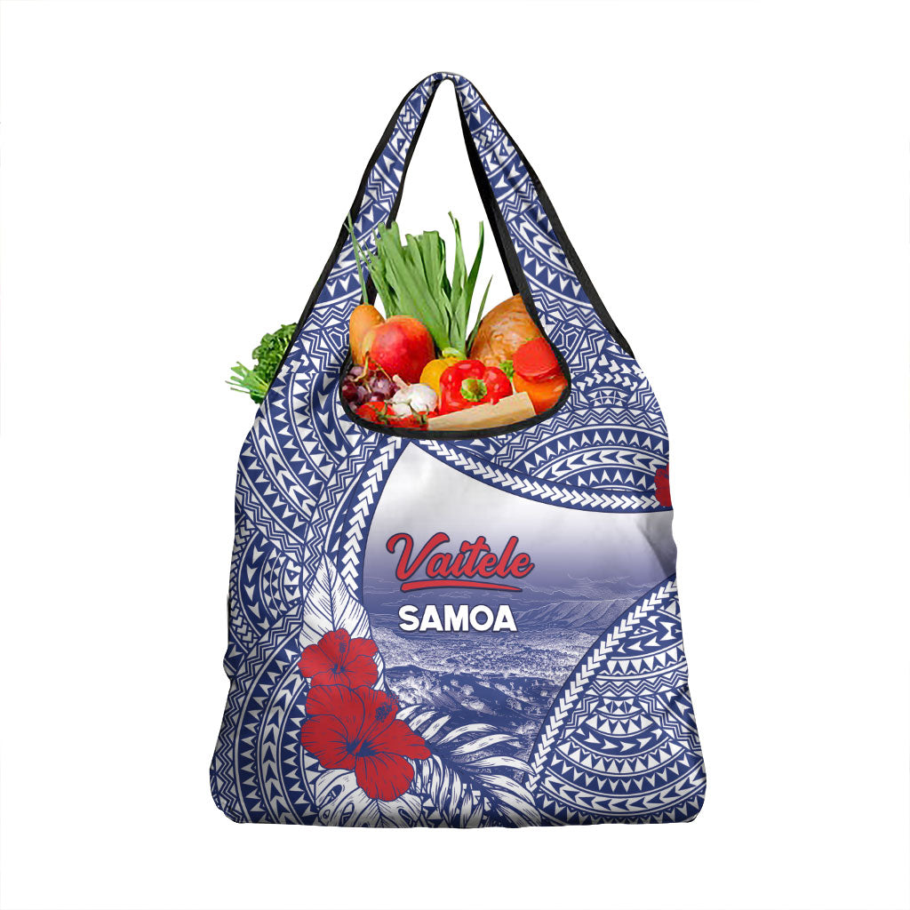 Vaitele Samoa Village Grocery Bag Falefa Valley Polynesian Tribal Hibiscus Floral