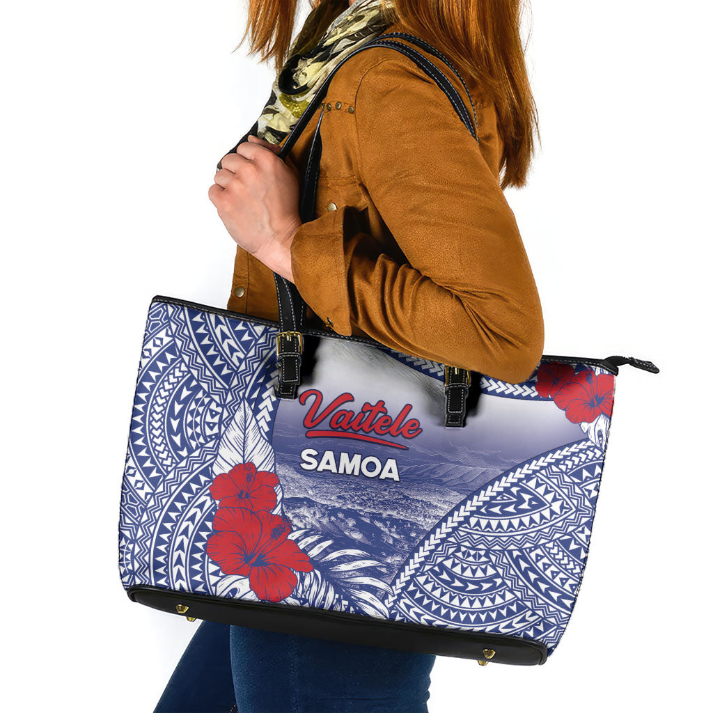 Vaitele Samoa Village Leather Tote Bag Falefa Valley Polynesian Tribal Hibiscus Floral