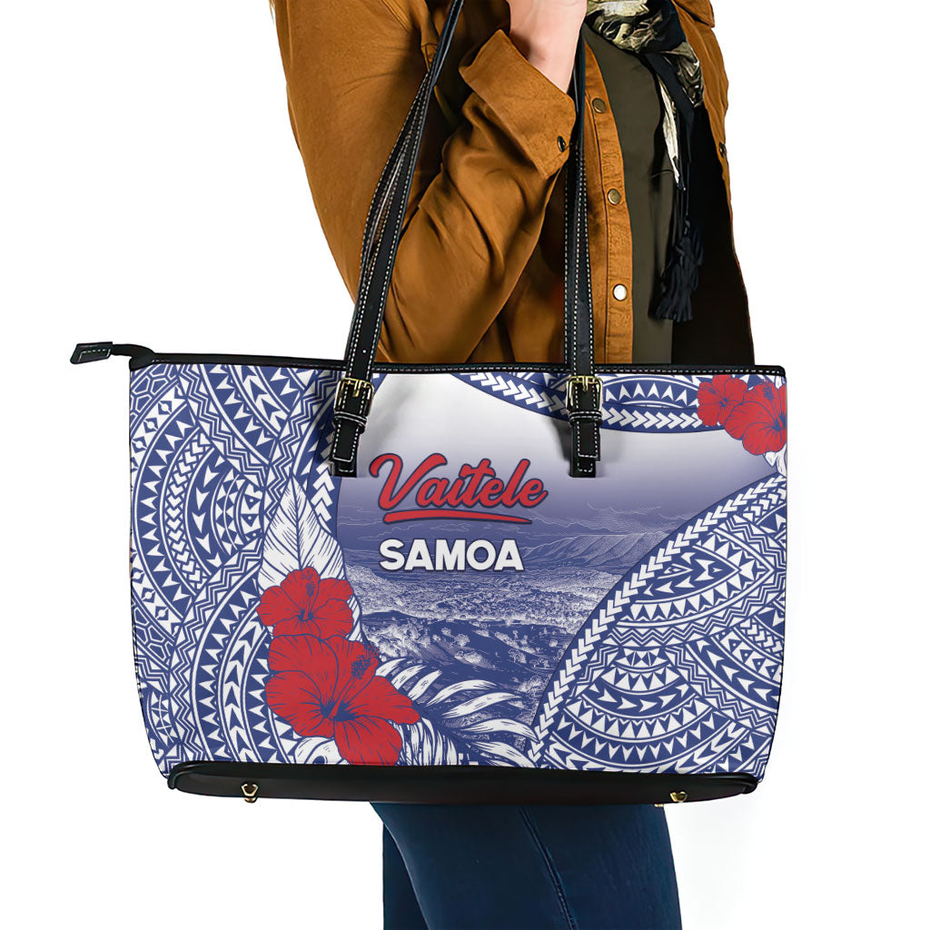 Vaitele Samoa Village Leather Tote Bag Falefa Valley Polynesian Tribal Hibiscus Floral