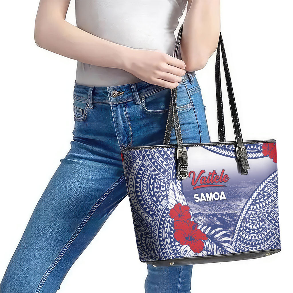 Vaitele Samoa Village Leather Tote Bag Falefa Valley Polynesian Tribal Hibiscus Floral