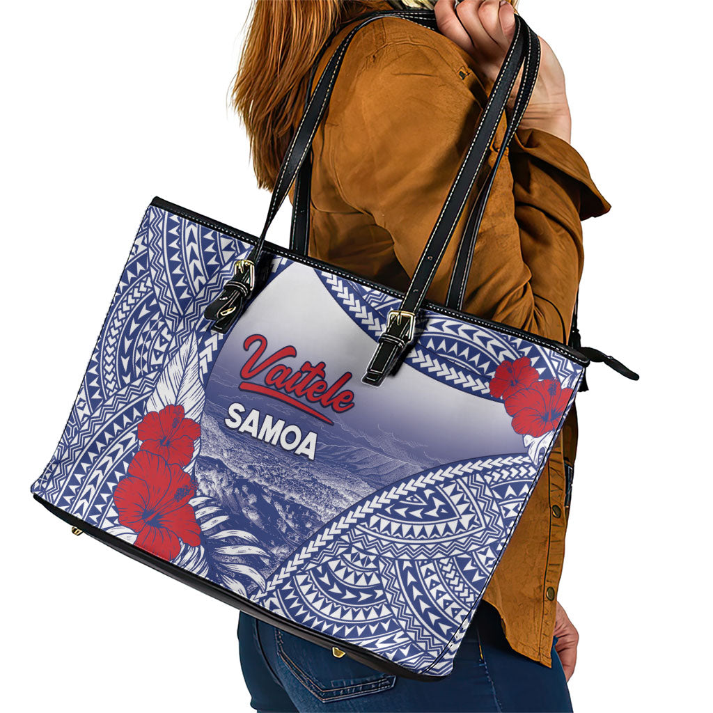 Vaitele Samoa Village Leather Tote Bag Falefa Valley Polynesian Tribal Hibiscus Floral