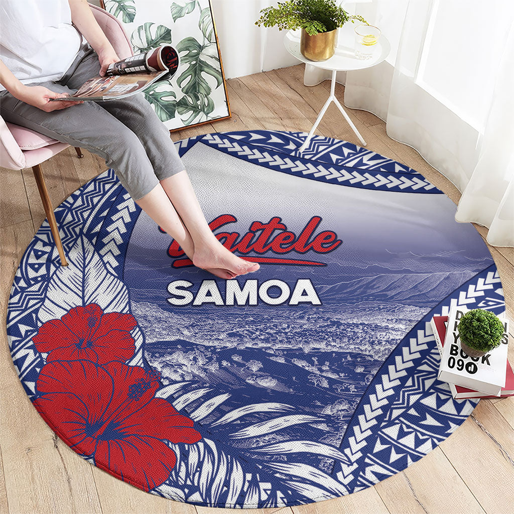 Vaitele Samoa Village Round Carpet Falefa Valley Polynesian Tribal Hibiscus Floral