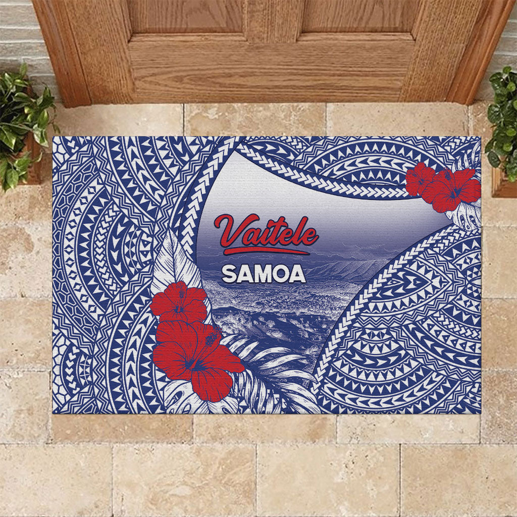 Vaitele Samoa Village Rubber Doormat Falefa Valley Polynesian Tribal Hibiscus Floral