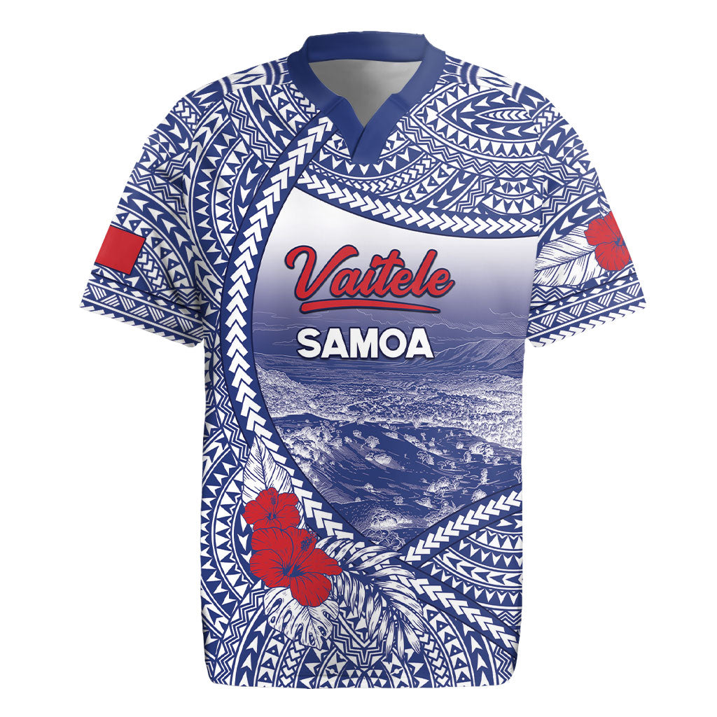 Personalised Vaitele Samoa Village Rugby Jersey Falefa Valley Polynesian Tribal Hibiscus Floral