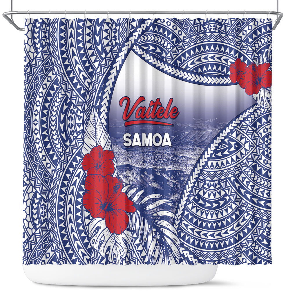 Vaitele Samoa Village Shower Curtain Falefa Valley Polynesian Tribal Hibiscus Floral
