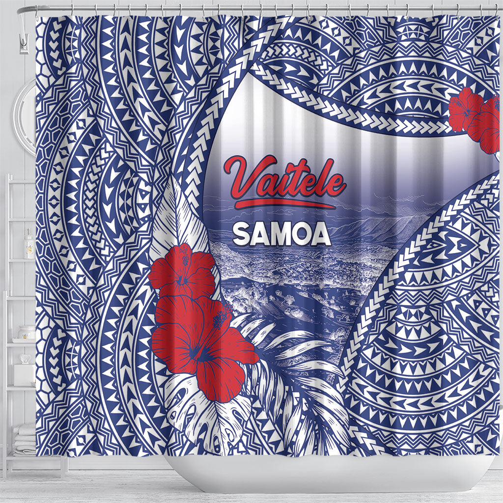 Vaitele Samoa Village Shower Curtain Falefa Valley Polynesian Tribal Hibiscus Floral