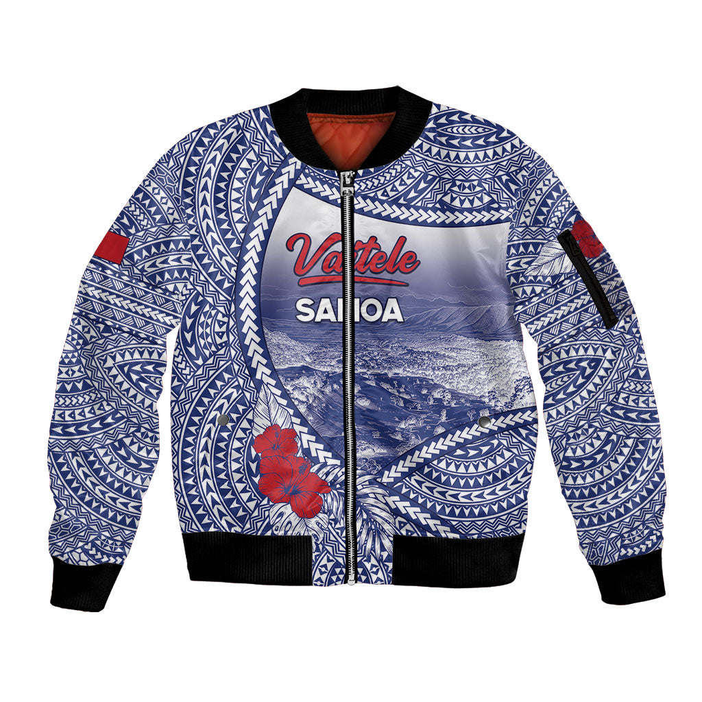 Personalised Vaitele Samoa Village Sleeve Zip Bomber Jacket Falefa Valley Polynesian Tribal Hibiscus Floral