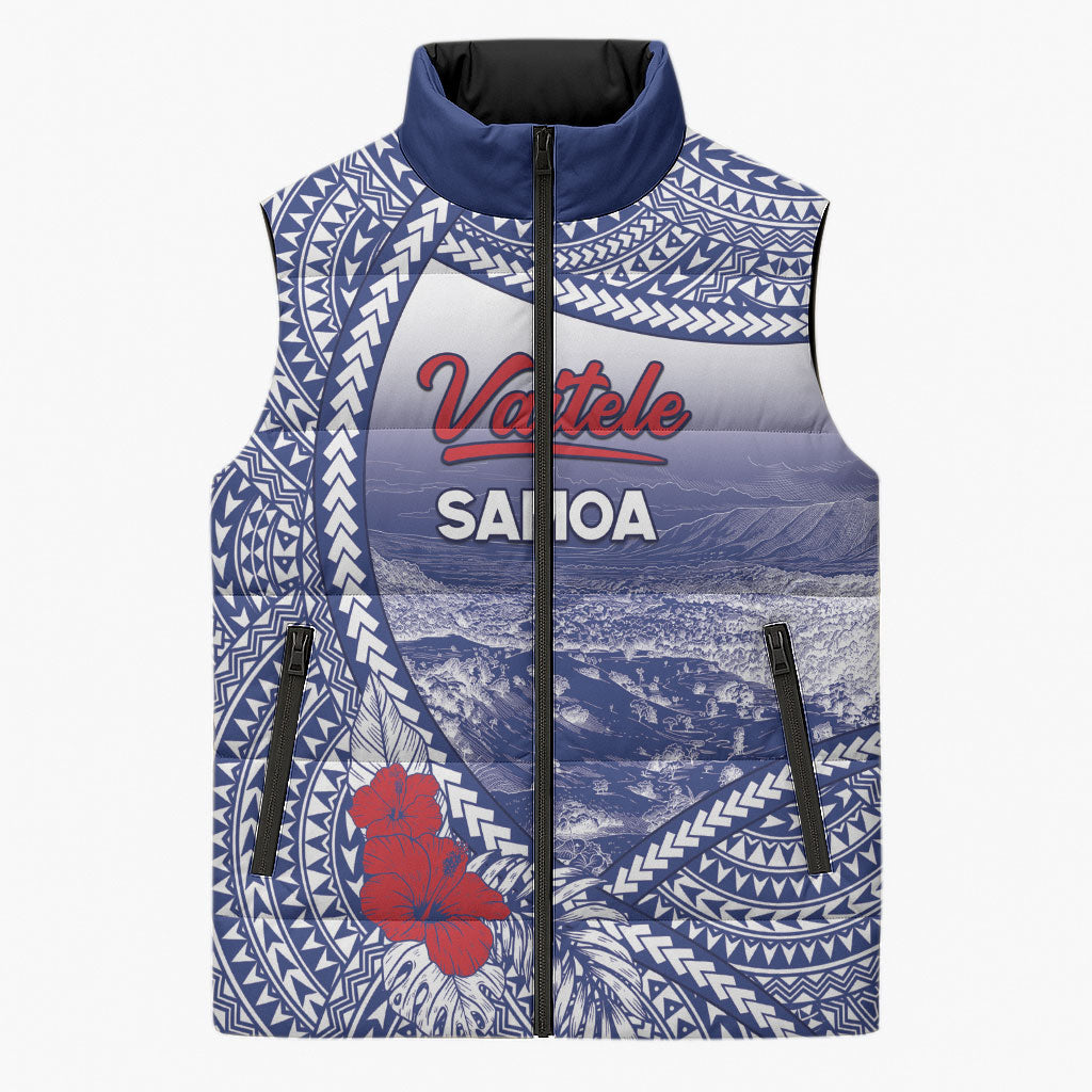 Personalised Vaitele Samoa Village Sleeveless Puffer Jacket Falefa Valley Polynesian Tribal Hibiscus Floral DT05 Unisex White - Polynesian Pride