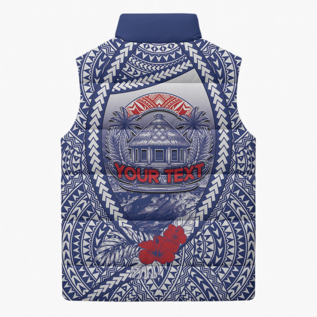 Personalised Vaitele Samoa Village Sleeveless Puffer Jacket Falefa Valley Polynesian Tribal Hibiscus Floral