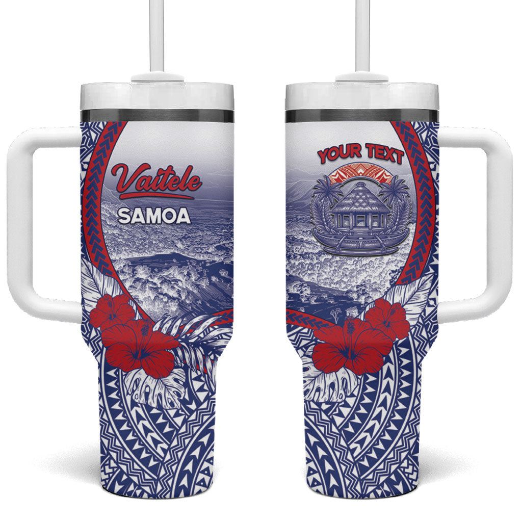 Personalised Vaitele Samoa Village Tumbler With Handle Falefa Valley Polynesian Tribal Hibiscus Floral