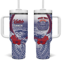 Personalised Vaitele Samoa Village Tumbler With Handle Falefa Valley Polynesian Tribal Hibiscus Floral