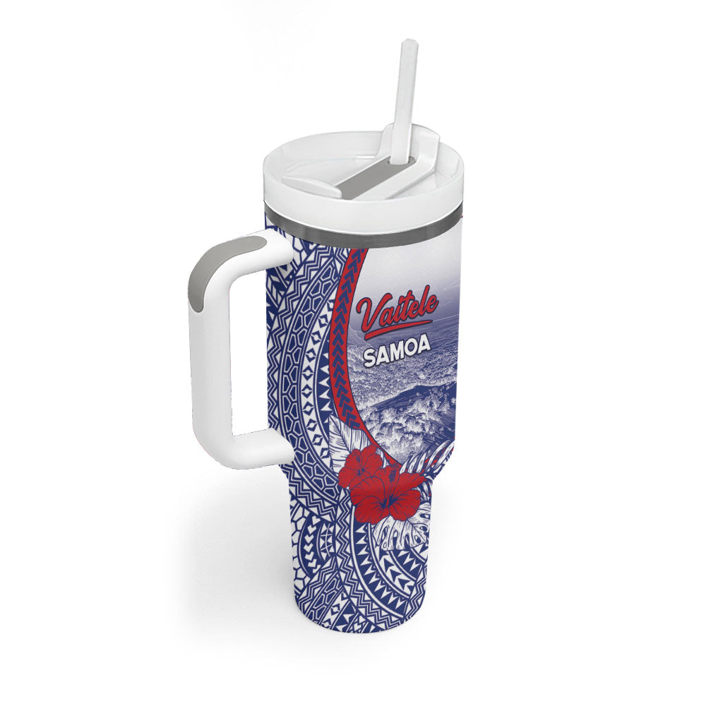 Personalised Vaitele Samoa Village Tumbler With Handle Falefa Valley Polynesian Tribal Hibiscus Floral