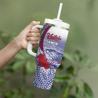 Personalised Vaitele Samoa Village Tumbler With Handle Falefa Valley Polynesian Tribal Hibiscus Floral