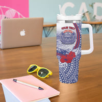 Personalised Vaitele Samoa Village Tumbler With Handle Falefa Valley Polynesian Tribal Hibiscus Floral