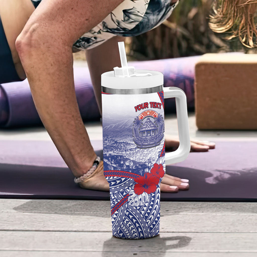 Personalised Vaitele Samoa Village Tumbler With Handle Falefa Valley Polynesian Tribal Hibiscus Floral