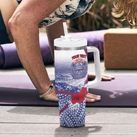 Personalised Vaitele Samoa Village Tumbler With Handle Falefa Valley Polynesian Tribal Hibiscus Floral