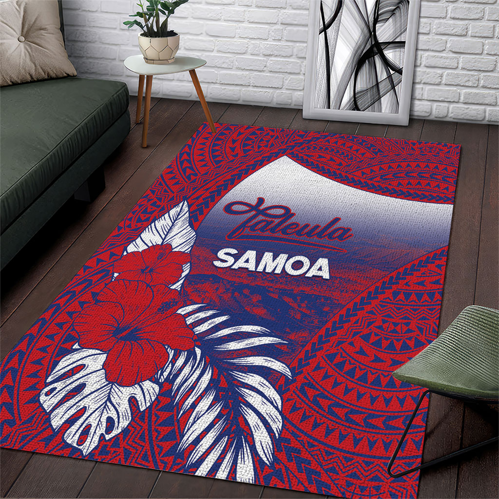 Faleula Samoa Village Area Rug Falefa Valley Polynesian Tribal Hibiscus Floral