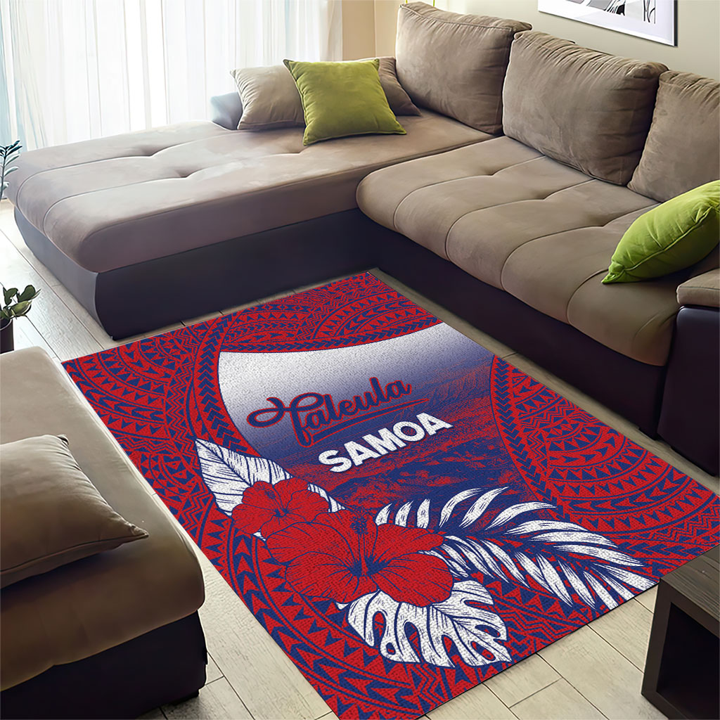 Faleula Samoa Village Area Rug Falefa Valley Polynesian Tribal Hibiscus Floral