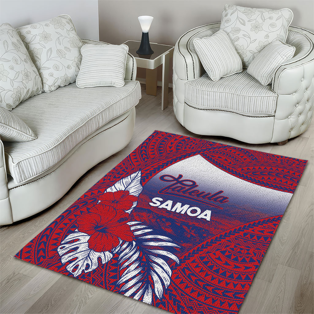 Faleula Samoa Village Area Rug Falefa Valley Polynesian Tribal Hibiscus Floral