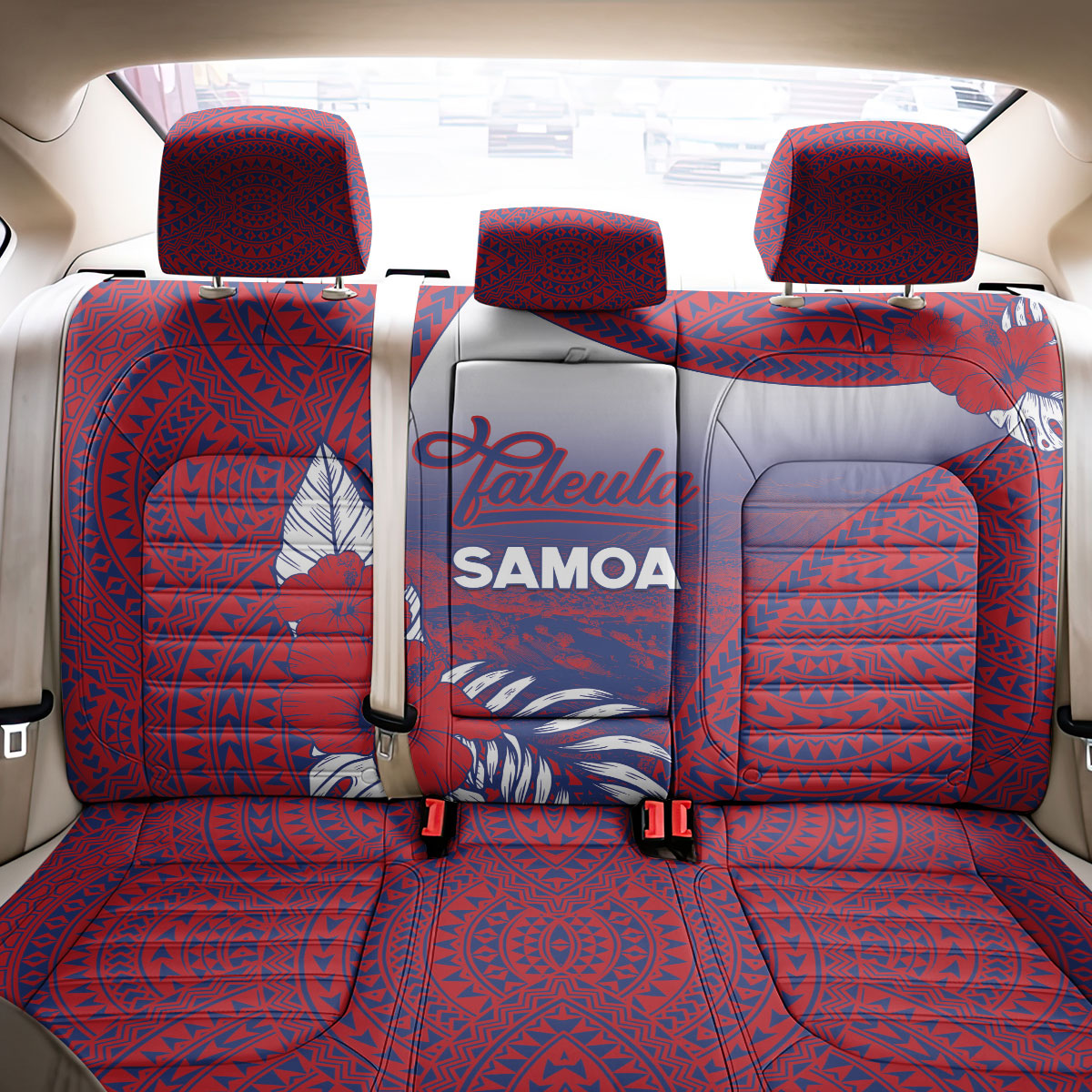 Faleula Samoa Village Back Car Seat Cover Falefa Valley Polynesian Tribal Hibiscus Floral